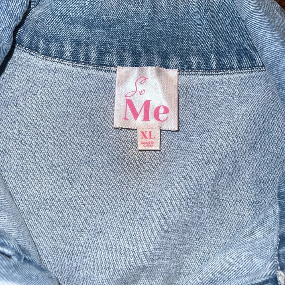 So Me Quilted Cream Button Up Light Blue Denim Trim Long Sleeve Jacket Size XL - Picture 10 of 12